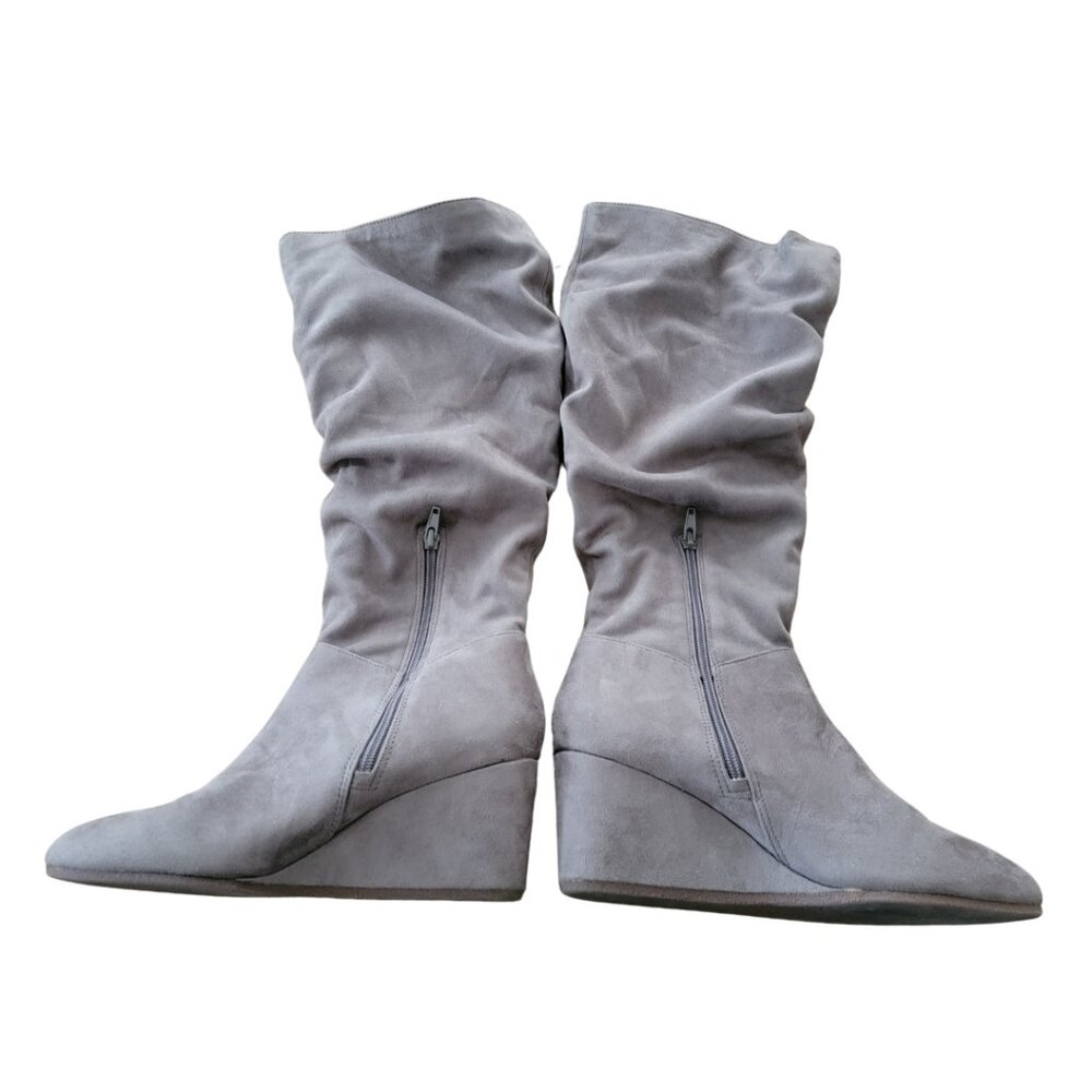 Kelly & Katie Maverique Wedge Dark Taupe Stretch Microsuede Slouch Boots - Picture 4 of 9